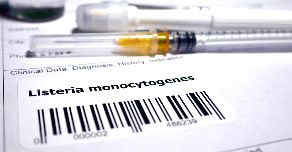 Listeria monocytogenes label and a syringe. 